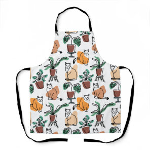 Line art drawing cats and flowers apron