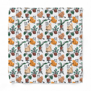 Line art drawing cats and flowers bandana