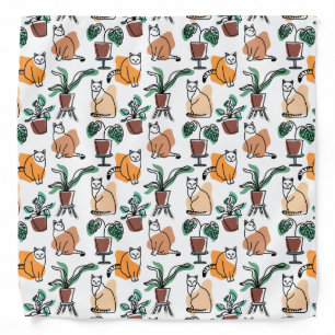 Line art drawing cats and flowers bandana