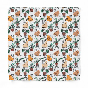 Line art drawing cats and flowers bandana