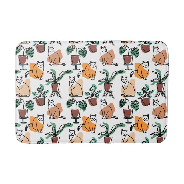 Line art drawing cats and flowers bath mat (Front)