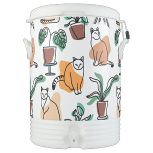 Line art drawing cats and flowers beverage cooler