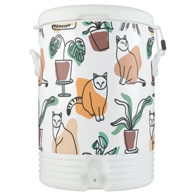 Line art drawing cats and flowers beverage cooler (Front)