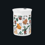 Line art drawing cats and flowers beverage pitcher<br><div class="desc">-</div>