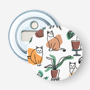 Line art drawing cats and flowers bottle opener