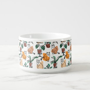 Line art drawing cats and flowers bowl