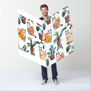 Line art drawing cats and flowers card