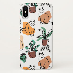 Line art drawing cats and flowers iPhone x case