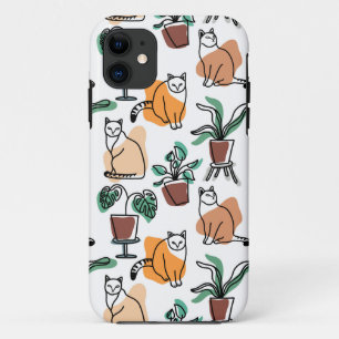 Line art drawing cats and flowers iPhone 11 case