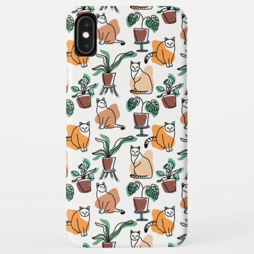 Line art drawing cats and flowers iPhone XS max case