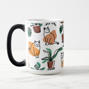 Line art drawing cats and flowers color morph mug 