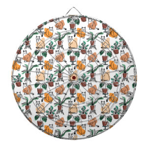 Line art drawing cats and flowers dart board