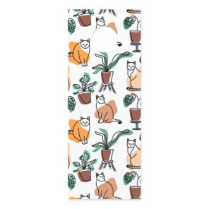 Line art drawing cats and flowers door hanger