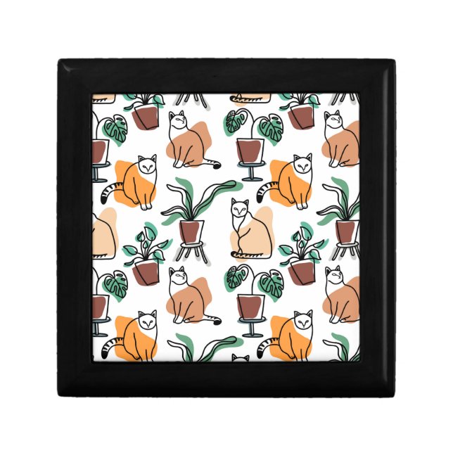 Line art drawing cats and flowers gift box (Front)