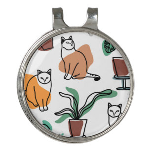 Line art drawing cats and flowers golf hat clip