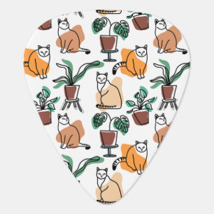 Line art drawing cats and flowers guitar pick