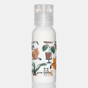 Line art drawing cats and flowers hand lotion