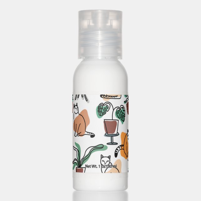 Line art drawing cats and flowers hand lotion (Front)