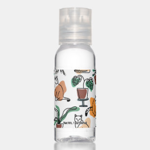 Line art drawing cats and flowers hand sanitizer
