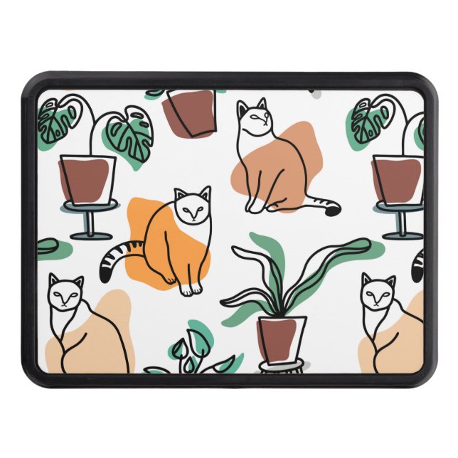 Line art drawing cats and flowers hitch cover (Front)