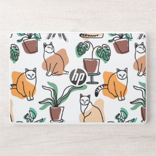 Line art drawing cats and flowers HP laptop skin