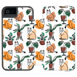 Line art drawing cats and flowers iPhone SE/5/5s wallet case