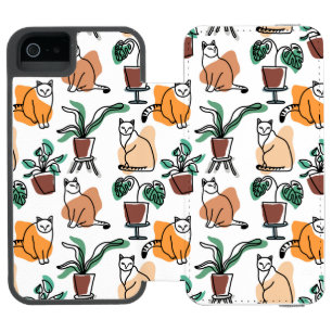 Line art drawing cats and flowers iPhone SE/5/5s wallet case