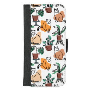 Line art drawing cats and flowers iPhone 8/7 plus wallet case