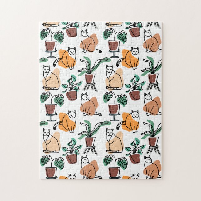 Line art drawing cats and flowers jigsaw puzzle (Vertical)