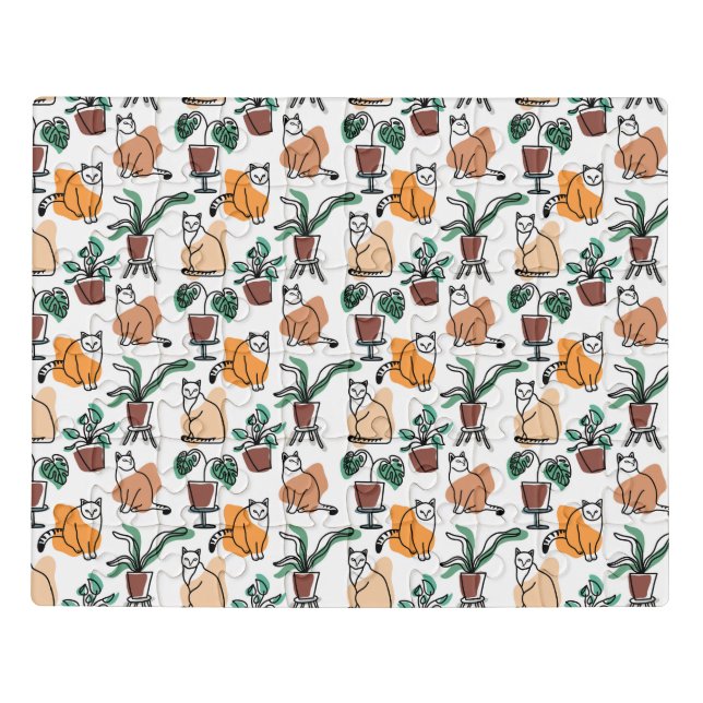 Line art drawing cats and flowers jigsaw puzzle (Puzzle Horizontal)