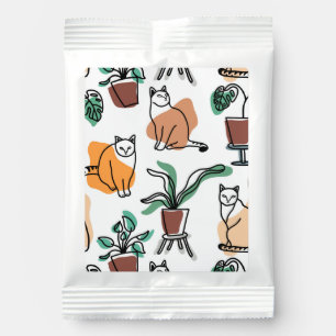 Line art drawing cats and flowers lemonade drink mix