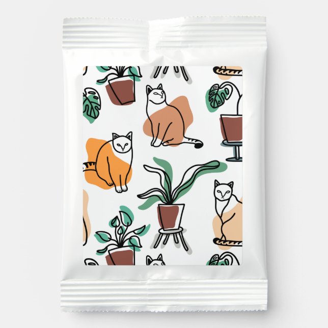 Line art drawing cats and flowers lemonade drink mix (Front)