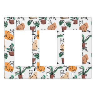 Line art drawing cats and flowers light switch cover