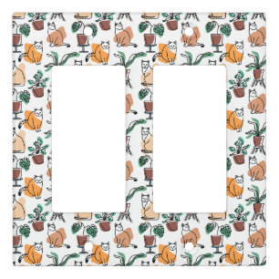 Line art drawing cats and flowers light switch cover