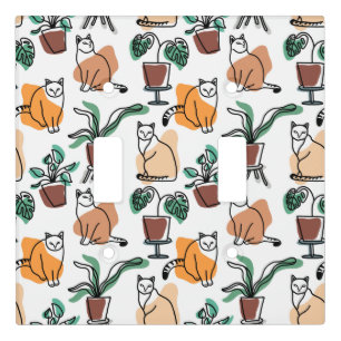 Line art drawing cats and flowers light switch cover