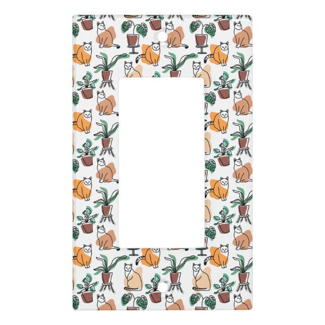 Line art drawing cats and flowers light switch cover (Front)
