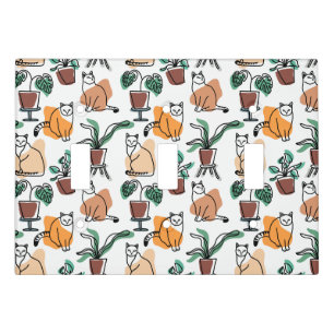 Line art drawing cats and flowers light switch cover