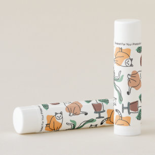 Line art drawing cats and flowers lip balm