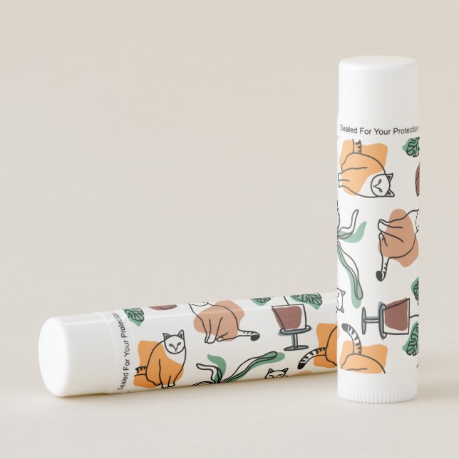 Line art drawing cats and flowers lip balm (Front)