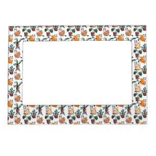 Line art drawing cats and flowers magnetic frame