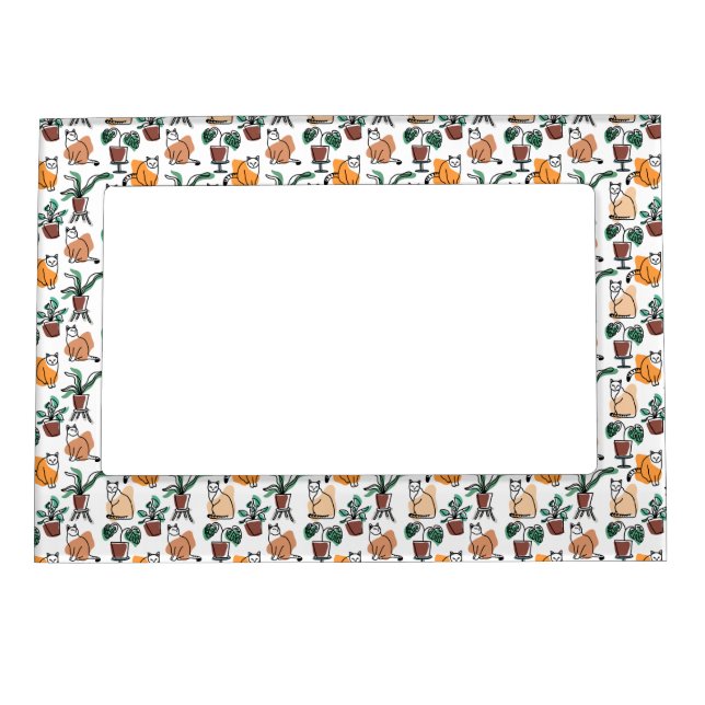 Line art drawing cats and flowers magnetic frame (Front)