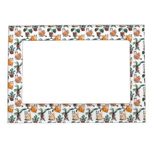 Line art drawing cats and flowers magnetic frame