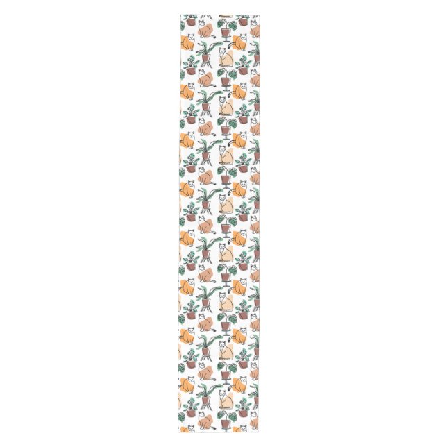 Line art drawing cats and flowers medium table runner (Front)