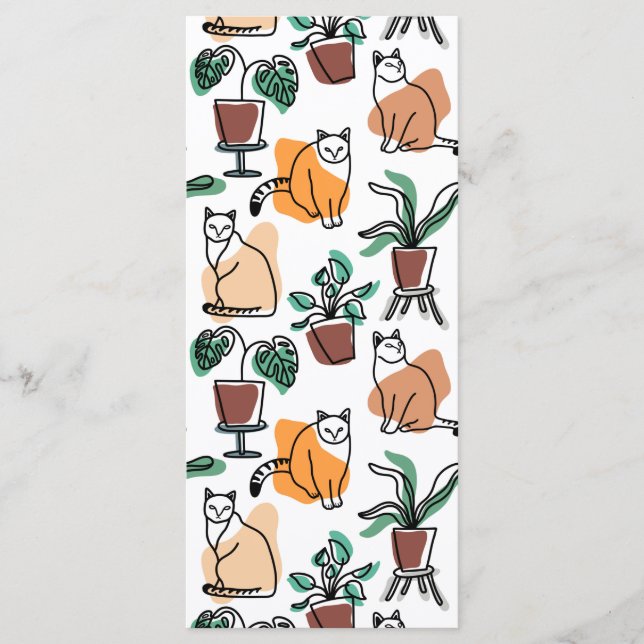 Line art drawing cats and flowers menu (Front)