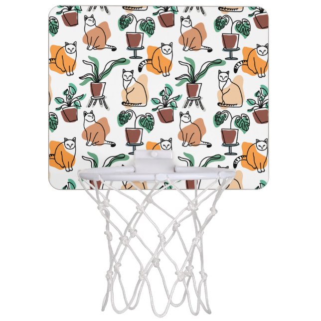 Line art drawing cats and flowers mini basketball hoop (Front)