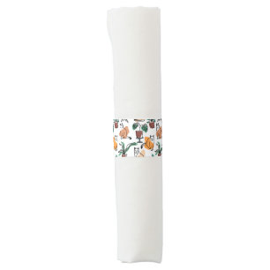 Line art drawing cats and flowers napkin bands
