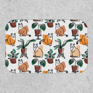 Line art drawing cats and flowers patch