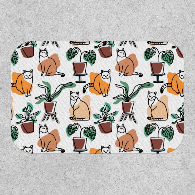 Line art drawing cats and flowers patch (Front)