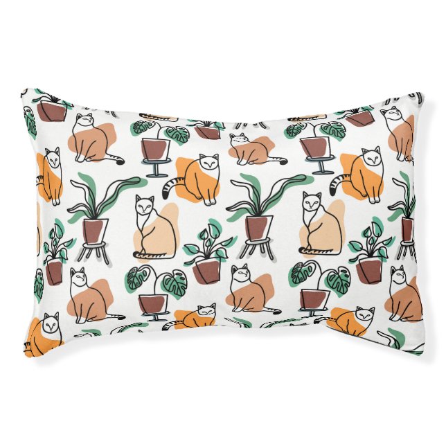 Line art drawing cats and flowers pet bed (Front)