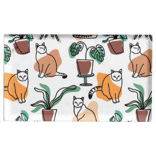 Line art drawing cats and flowers place card holder